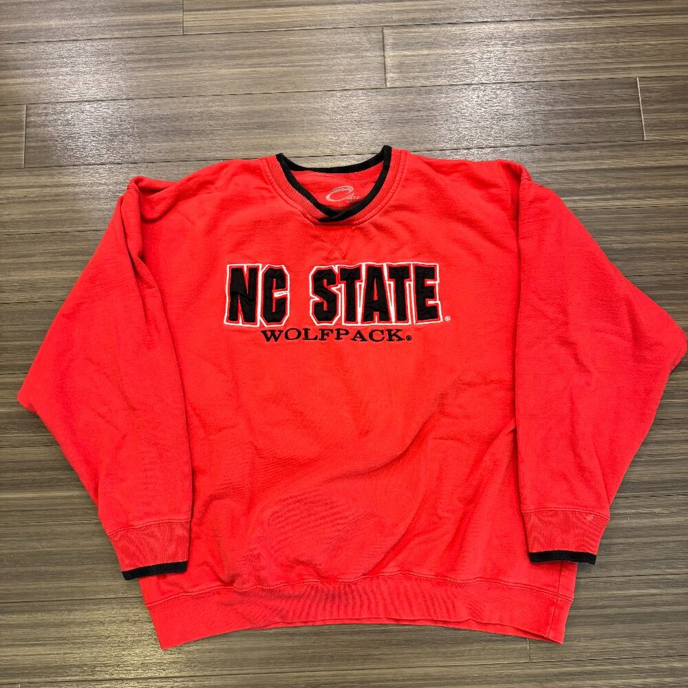 Y2K NC STATE Stitched Crewneck Size XL Red NCAA BBall Wolfpack Sweatshirt
